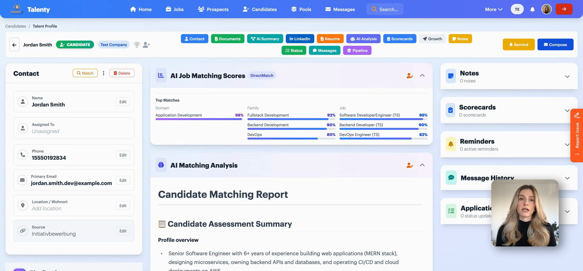 Talenty-Plattform: Kandidatenprofil, KI-Analyse und Job-Matching